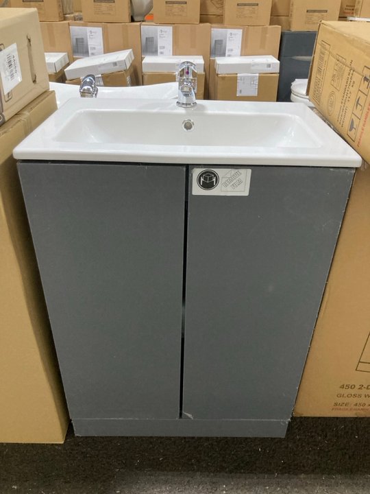 Lot 164  
            Marchington SR19 - Delivery or Collection 

                
FLOOR STANDING 2 DOOR SINK UNIT IN BASALT GREY WITH A 600 X 400MM 1TH CERAMIC BAS...