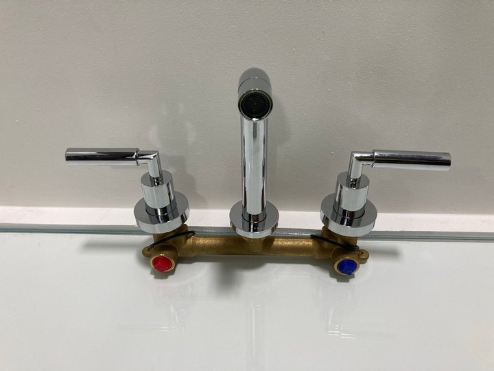 Lot 303  
            Marchington SR19 - Delivery or Collection 

                
WALL MOUNTED 3 HOLE BASIN MIXER IN CHROME - ORIGINAL RRP £255: LOCATION - RACKING 1
