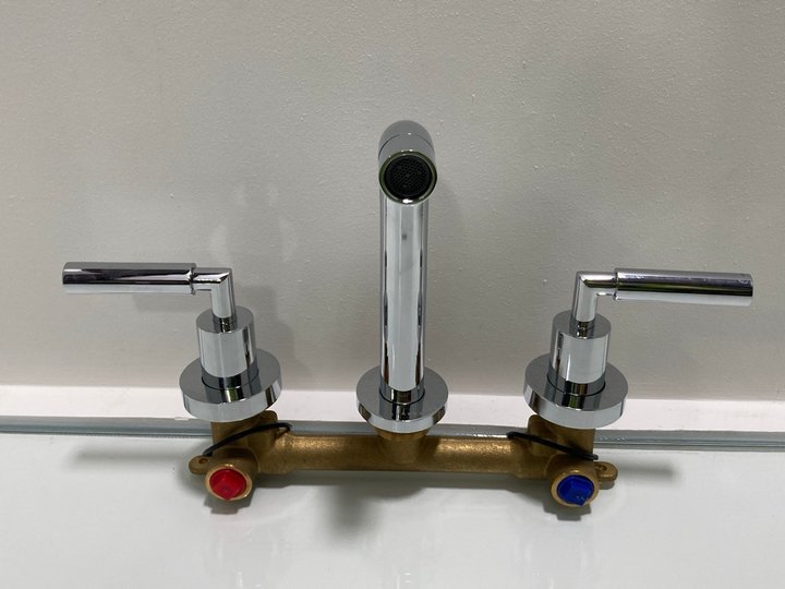 Lot 308  
            Marchington SR19 - Delivery or Collection 

                
WALL MOUNTED 3 HOLE BASIN MIXER IN CHROME - ORIGINAL RRP £255: LOCATION - RACKING 1