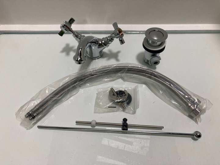 Lot 343  
            Marchington SR19 - Delivery or Collection 

                
TRADITIONAL CROSSHEAD MONO BASIN MIXER TAP IN CHROME WITH POP UP WASTE - ORIGINAL...