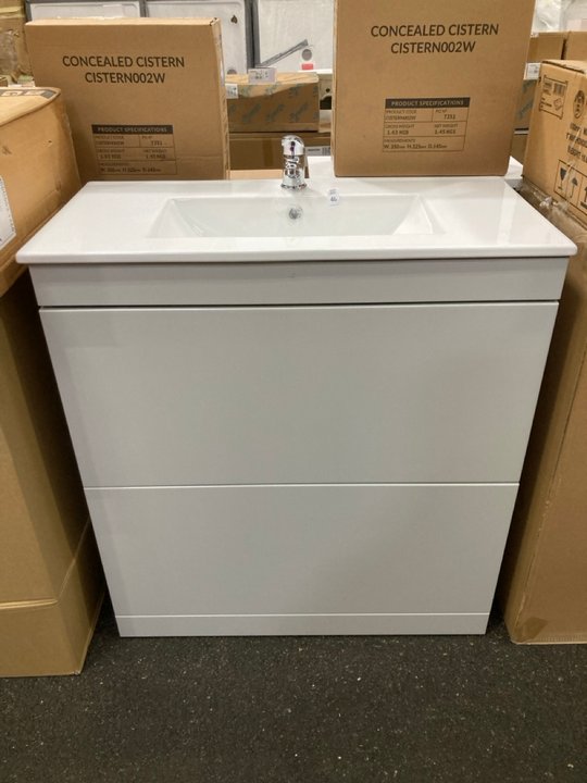 Lot 46  
            Marchington SR19 - Collection 

                
(COLLECTION ONLY) FLOOR STANDING 2 DRAWER SINK UNIT IN GLOSS GREY MIST WITH A 810...