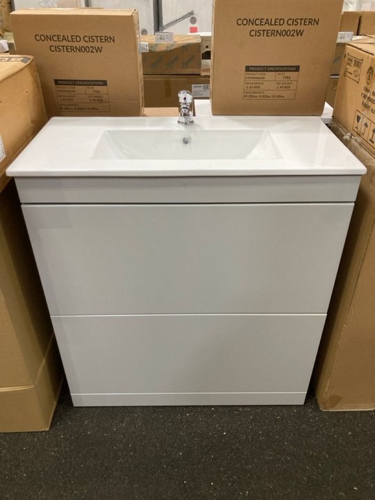 Lot 47  
            Marchington SR19 - Delivery or Collection 

                
FLOOR STANDING 2 DRAWER SINK UNIT IN GLOSS GREY MIST WITH A 810 X 400MM 1TH CERAM...