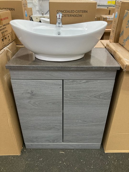 Lot 52  
            Marchington SR19 - Delivery or Collection 

                
FLOOR STANDING 2 DOOR COUNTER TOP SINK UNIT IN LONDON SILVER OAK WITH A 680 X 370...