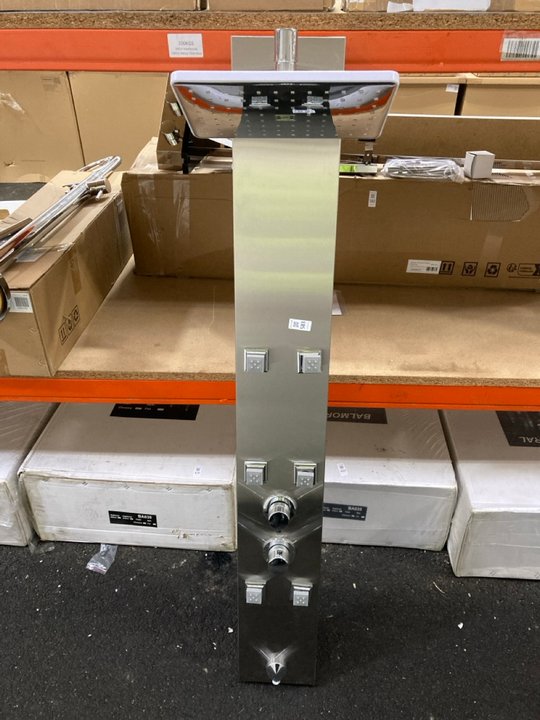 Lot 583  
            Marchington SR19 - Delivery or Collection 

                
THERMOSTATIC SHOWER PANEL IN BRUSHED STAINLESS STEEL WITH FIXED SHOWER HEAD, 6 BO...