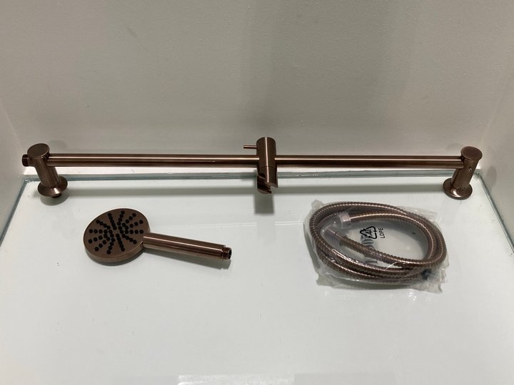 Lot 605  
            Marchington SR19 - Delivery or Collection 

                
SHOWER SLIDE RAIL KIT IN BRUSHED BRONZE WITH SHOWER HANDSET & HOSE - ORIGINAL RRP...