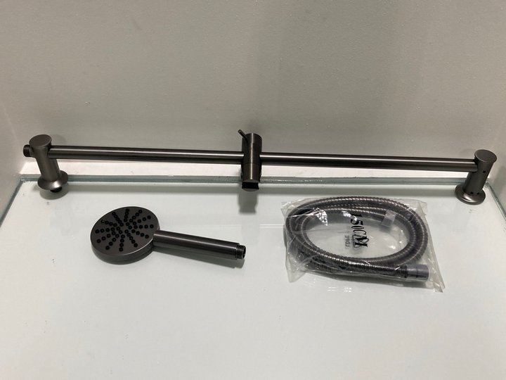 Lot 608  
            Marchington SR19 - Delivery or Collection 

                
SHOWER SLIDE RAIL KIT IN GUN METAL WITH SHOWER HANDSET & HOSE - ORIGINAL RRP £110...