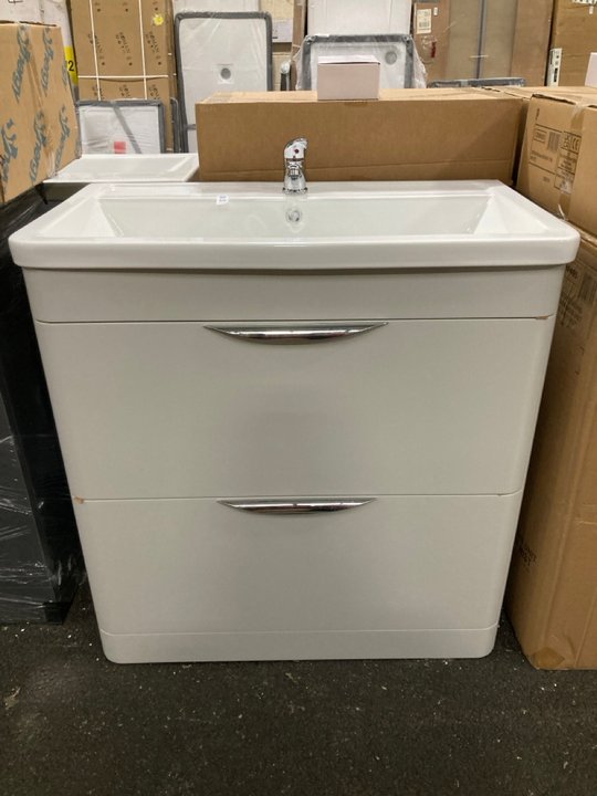 Lot 60  
            Marchington SR19 - Collection 

                
(COLLECTION ONLY) FLOOR STANDING 2 DRAWER SINK UNIT IN GLOSS GREY MIST WITH A 810...