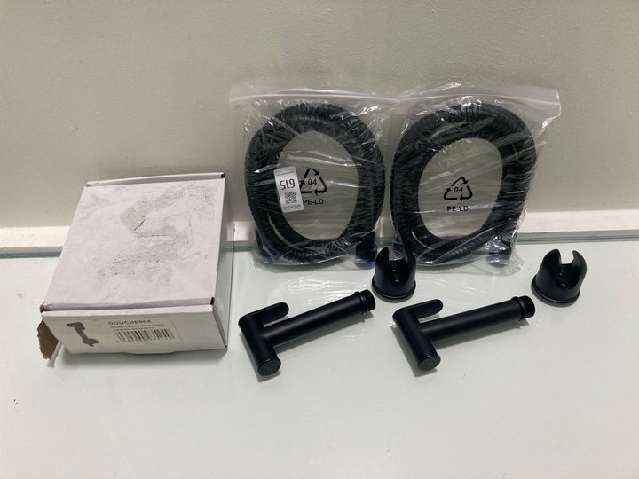 Lot 615  
            Marchington SR19 - Delivery or Collection 

                
QTY OF BLACK DOUCHE SHOWER HANDSETS WITH HOSES & PARKING BRACKETS - ORIGINAL RRP ...