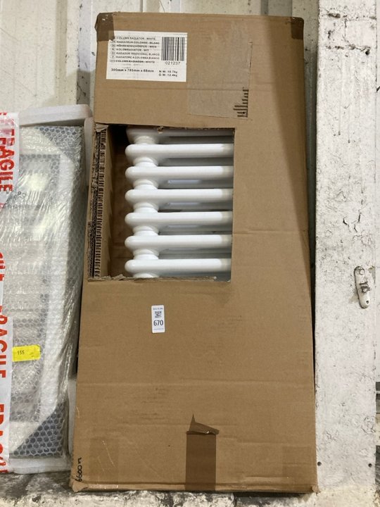 Lot 670  
            Marchington SR19 - Delivery or Collection 

                
TRADITIONAL HORIZONTAL 2 COLUMN CAST IRON STYLE RADIATOR IN WHITE 785 X 300MM - O...