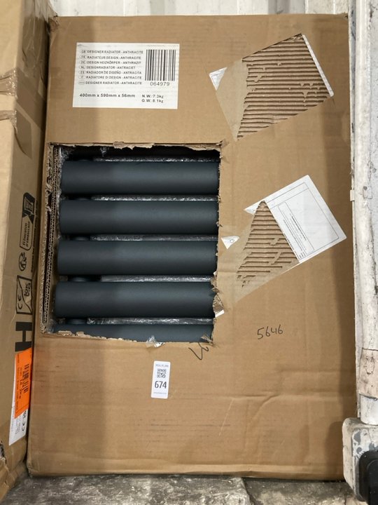 Lot 674  
            Marchington SR19 - Delivery or Collection 

                
ANTHRACITE HORIZONTAL SINGLE OVAL TUBED RADIATOR 590 X 400MM - ORIGINAL RRP £155:...
