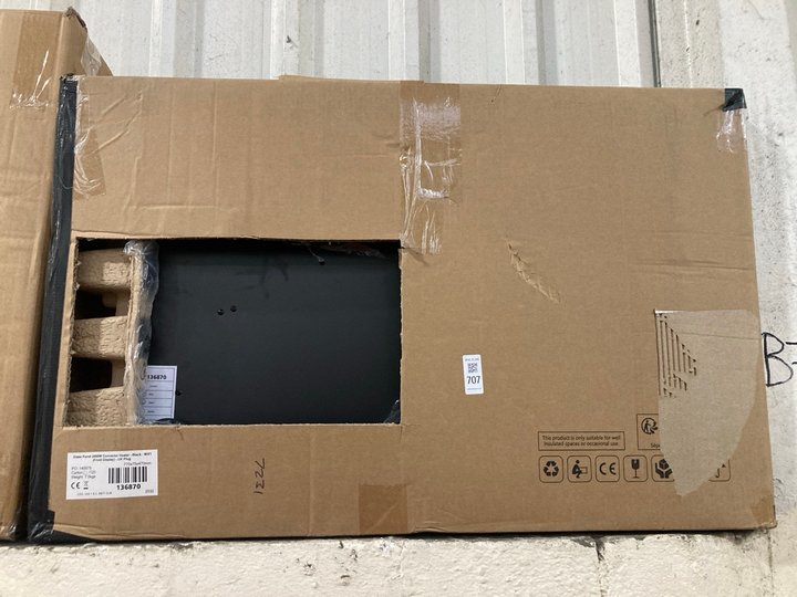 Lot 707  
            Marchington SR19 - Delivery or Collection 

                
2000W BLACK GLASS PANEL WIFI CONTROLLED ELECTRIC HEATER 770 X 470MM - ORIGINAL RR...