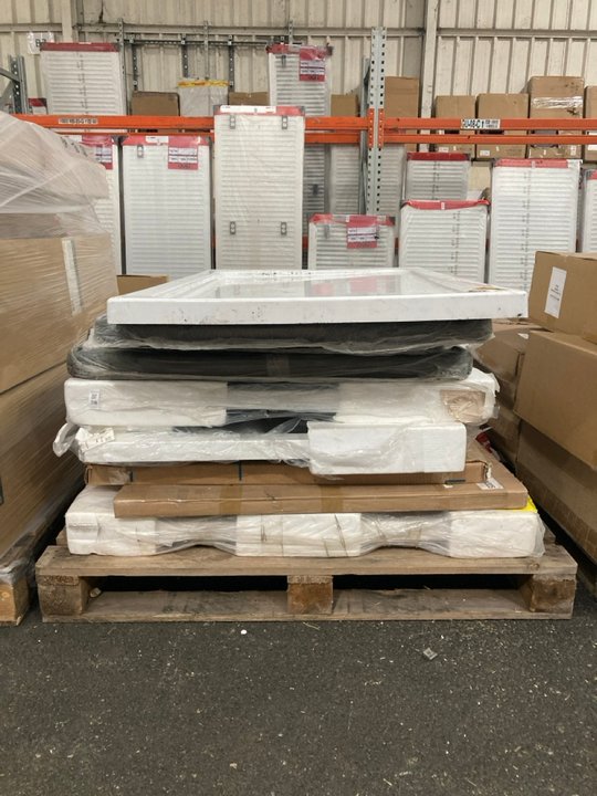 Lot 718  
            Marchington SR19 - Collection 

                
(COLLECTION ONLY) PALLET OF ASSORTED STONE RESIN & PEARLSTONE SHOWER TRAYS TO INC...