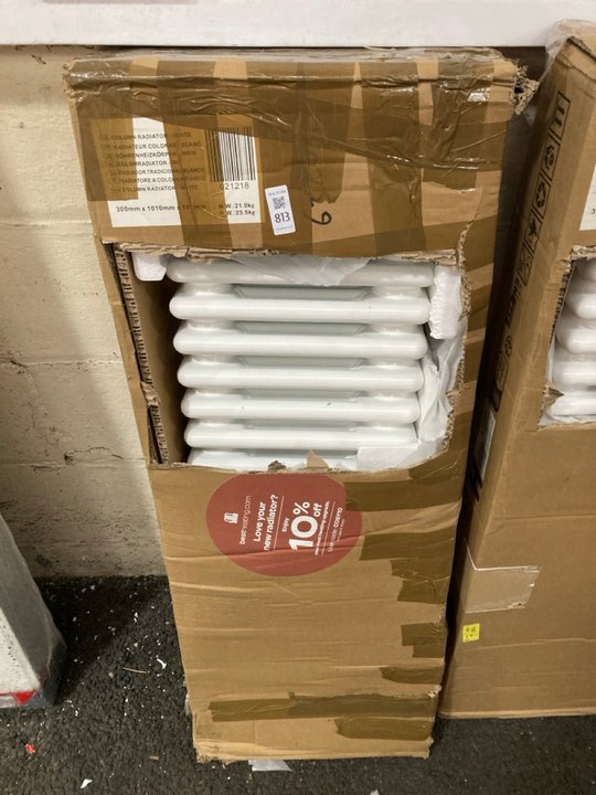 Lot 813  
            Marchington SR19 - Delivery or Collection 

                
TRADITIONAL HORIZONTAL 3 COLUMN CAST IRON STYLE RADIATOR IN WHITE 1010 X 300MM - ...