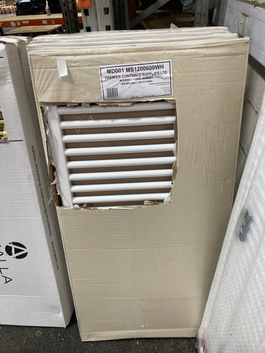 Lot 830  
            Marchington SR19 - Delivery or Collection 

                
WHITE STRAIGHT TUBED HEATED TOWEL RADIATOR 1200 X 600MM - ORIGINAL RRP £280: LOCA...