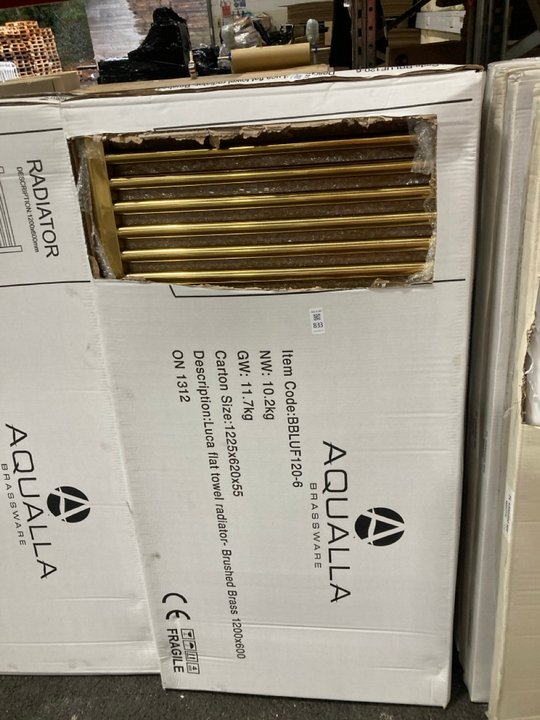 Lot 833  
            Marchington SR19 - Delivery or Collection 

                
BRUSHED BRASS STRAIGHT TUBED HEATED TOWEL RADIATOR 1200 X 600MM - ORIGINAL RRP £3...