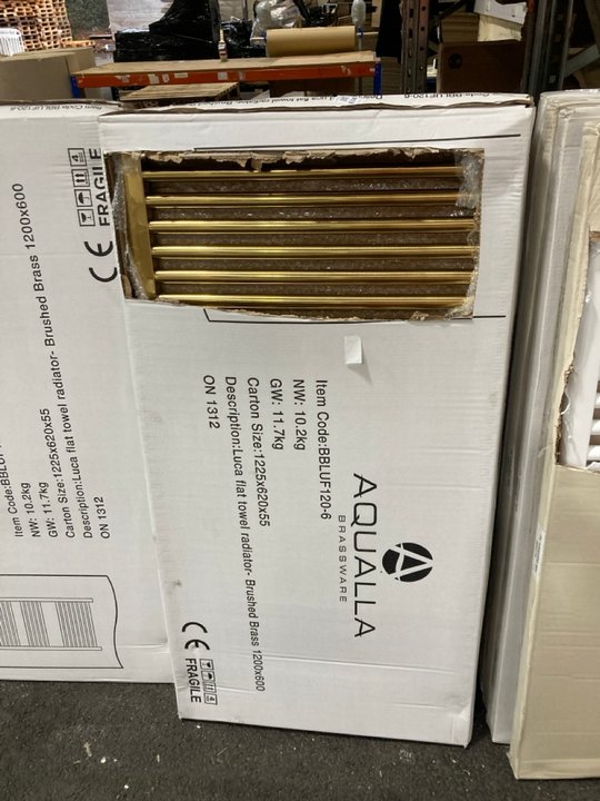 Lot 834  
            Marchington SR19 - Delivery or Collection 

                
BRUSHED BRASS STRAIGHT TUBED HEATED TOWEL RADIATOR 1200 X 600MM - ORIGINAL RRP £3...