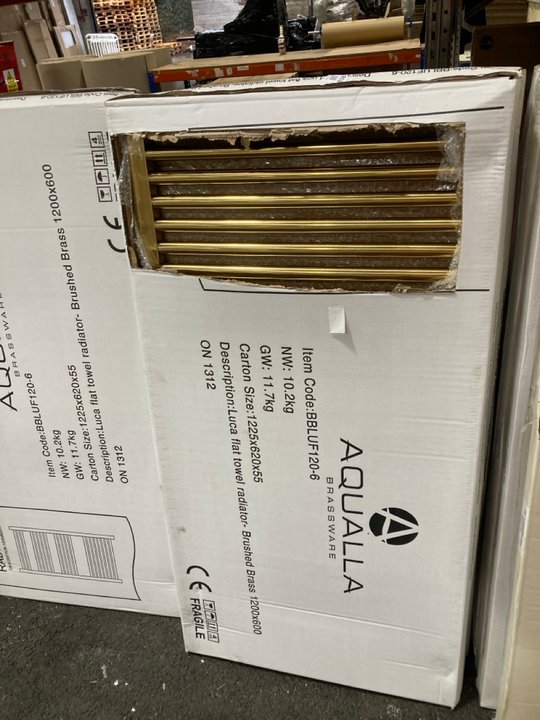 Lot 835  
            Marchington SR19 - Delivery or Collection 

                
BRUSHED BRASS STRAIGHT TUBED HEATED TOWEL RADIATOR 1200 X 600MM - ORIGINAL RRP £3...