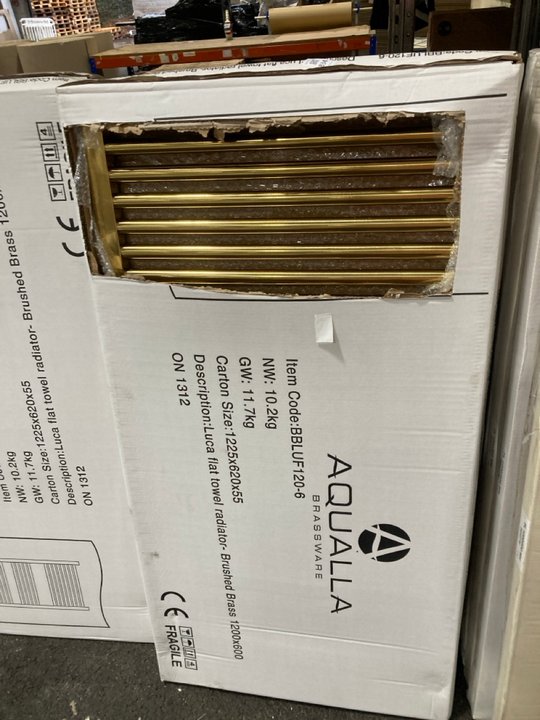 Lot 836  
            Marchington SR19 - Delivery or Collection 

                
BRUSHED BRASS STRAIGHT TUBED HEATED TOWEL RADIATOR 1200 X 600MM - ORIGINAL RRP £3...