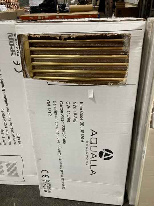 Lot 837  
            Marchington SR19 - Delivery or Collection 

                
BRUSHED BRASS STRAIGHT TUBED HEATED TOWEL RADIATOR 1200 X 600MM - ORIGINAL RRP £3...