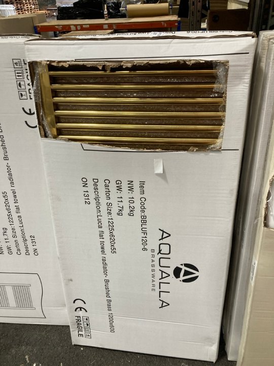 Lot 838  
            Marchington SR19 - Delivery or Collection 

                
BRUSHED BRASS STRAIGHT TUBED HEATED TOWEL RADIATOR 1200 X 600MM - ORIGINAL RRP £3...