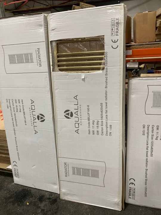 Lot 840  
            Marchington SR19 - Delivery or Collection 

                
BRUSHED BRASS STRAIGHT TUBED HEATED TOWEL RADIATOR 1800 X 600MM - ORIGINAL RRP £4...