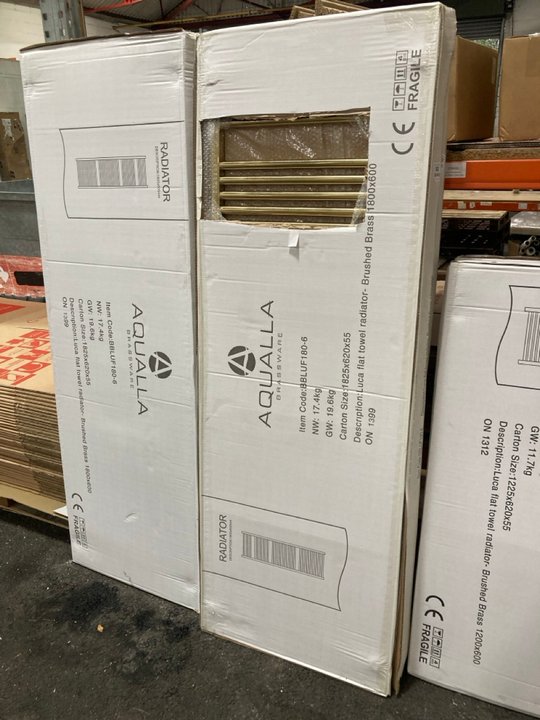 Lot 843  
            Marchington SR19 - Delivery or Collection 

                
BRUSHED BRASS STRAIGHT TUBED HEATED TOWEL RADIATOR 1800 X 600MM - ORIGINAL RRP £4...