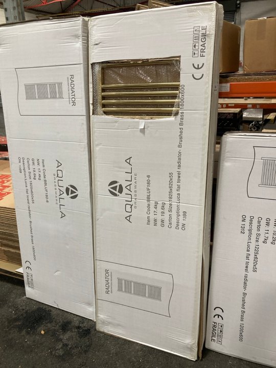 Lot 844  
            Marchington SR19 - Delivery or Collection 

                
BRUSHED BRASS STRAIGHT TUBED HEATED TOWEL RADIATOR 1800 X 600MM - ORIGINAL RRP £4...