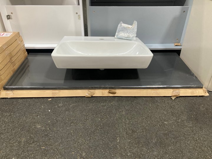 Lot 875  
            Marchington SR19 - Collection 

                
(COLLECTION ONLY) GLOSS ANTHRACITE 1210 X 465MM COUNTER TOP COMPLETE WITH A VITRA...