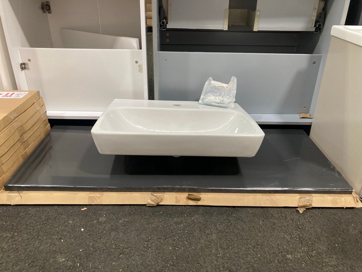 Lot 876  
            Marchington SR19 - Collection 

                
(COLLECTION ONLY) GLOSS ANTHRACITE 1210 X 465MM COUNTER TOP COMPLETE WITH A VITRA...