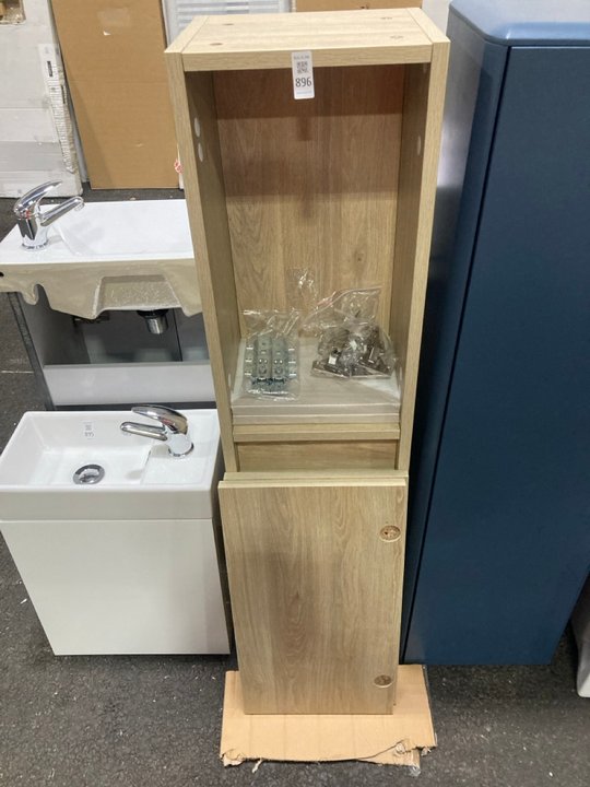 Lot 896  
            Marchington SR19 - Collection 

                
(COLLECTION ONLY) WALL HUNG 2 DOOR BATHROOM CABINET IN OAK EFFECT 1200 X 300 X 27...