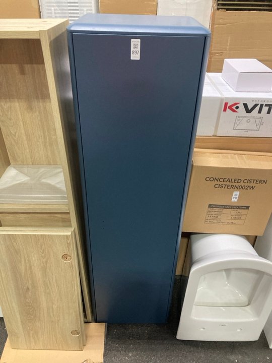 Lot 897  
            Marchington SR19 - Collection 

                
(COLLECTION ONLY) WALL HUNG 1 DOOR BATHROOM CABINET IN ROYAL BLUE 1200 X 350 X 26...