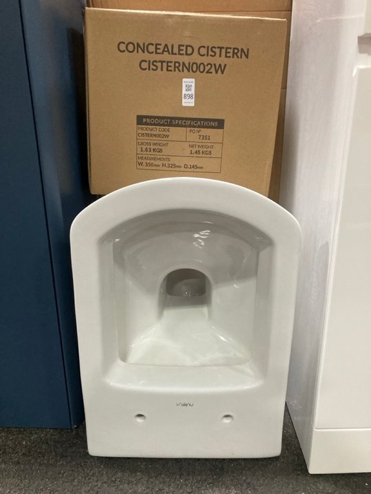 Lot 898  
            Marchington SR19 - Collection 

                
(COLLECTION ONLY) WALL HUNG BTW PAN WITH A CONCEALED CISTERN FITTING KIT - ORIGIN...