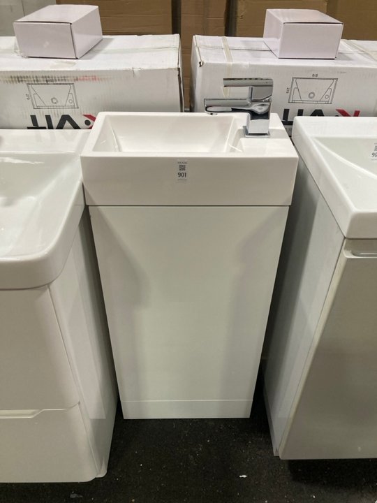 Lot 901  
            Marchington SR19 - Collection 

                
(COLLECTION ONLY) FLOOR STANDING 1 DOOR CLOSET SINK UNIT IN WHITE WITH A 390 X 22...