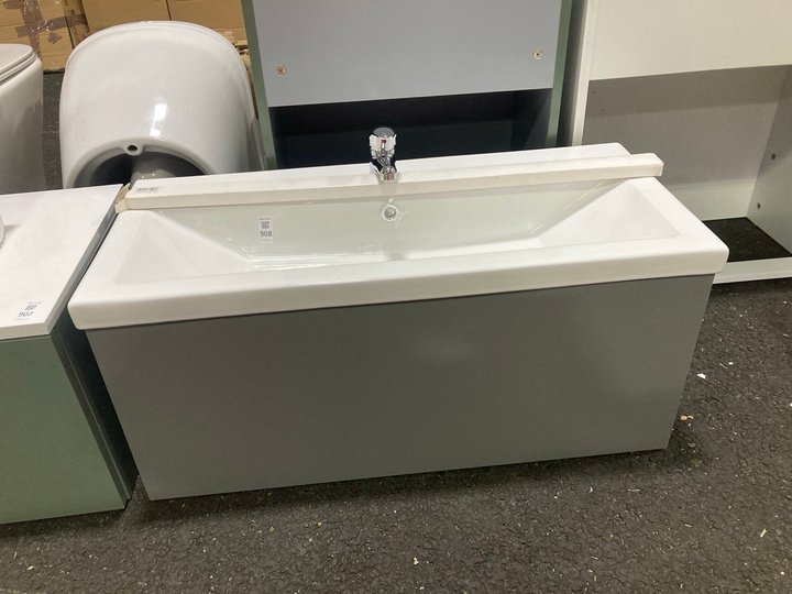 Lot 908  
            Marchington SR19 - Collection 

                
(COLLECTION ONLY) WALL HUNG 1 DRAWER SINK UNIT IN GREY WITH A 810 X 360MM 1TH CER...