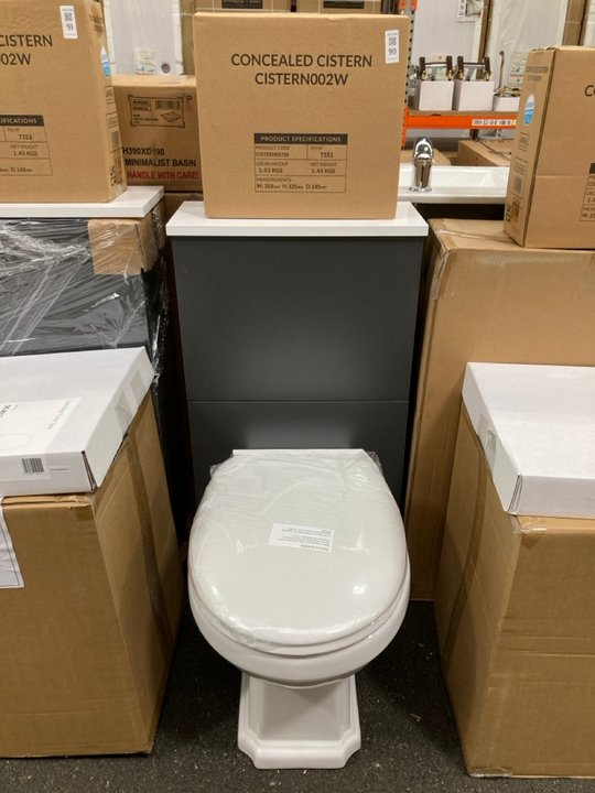 Lot 90  
            Marchington SR19 - Collection 

                
(COLLECTION ONLY) 460 X 210MM W/C UNIT IN ANTHRACITE & WHITE WITH BTW PAN & SEAT ...