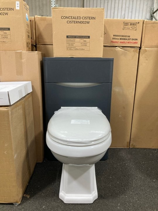 Lot 97  
            Marchington SR19 - Delivery or Collection 

                
500 X 200MM W/C UNIT IN MATT GREY WITH BTW PAN & SEAT WITH A CONCEALED CISTERN FI...