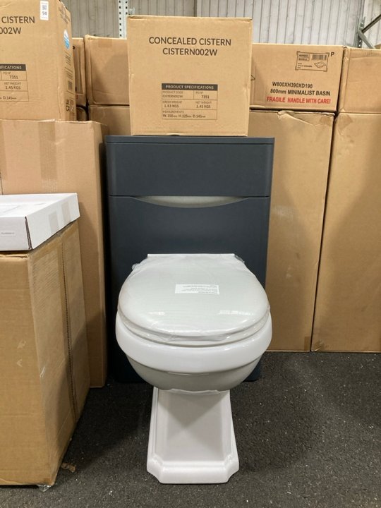 Lot 98  
            Marchington SR19 - Delivery or Collection 

                
500 X 200MM W/C UNIT IN MATT GREY WITH BTW PAN & SEAT WITH A CONCEALED CISTERN FI...