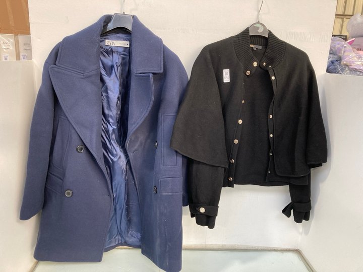 Lot 1050  
            Marchington SR13 - Parcel Delivery Only 

                
ZARA WOMENS DOUBLE BREASTED COAT IN NAVY - SIZE UK S TO INCLUDE MAJE WOMENS GOLD ...