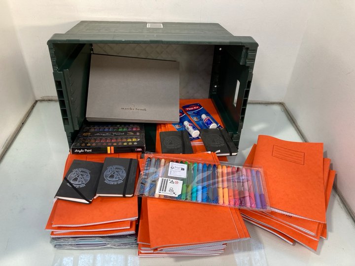 Lot 1052  
            Marchington SR13 - Parcel Delivery Only 

                
QTY OF ASSORTED STATIONERY ITEMS TO INCLUDE KOLOR KINGDOM 24 PACK ACRYLIC PAINT S...