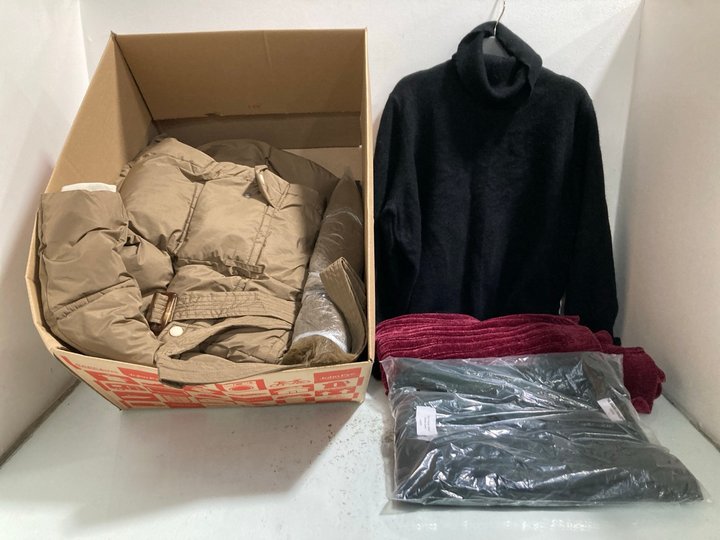 Lot 1163  
            Marchington SR13 - Parcel Delivery Only 

                
QTY OF ASSORTED WOMENS CLOTHING IN VARIOUS SIZES TO INCLUDE XINDAIER BROWN JACKET...