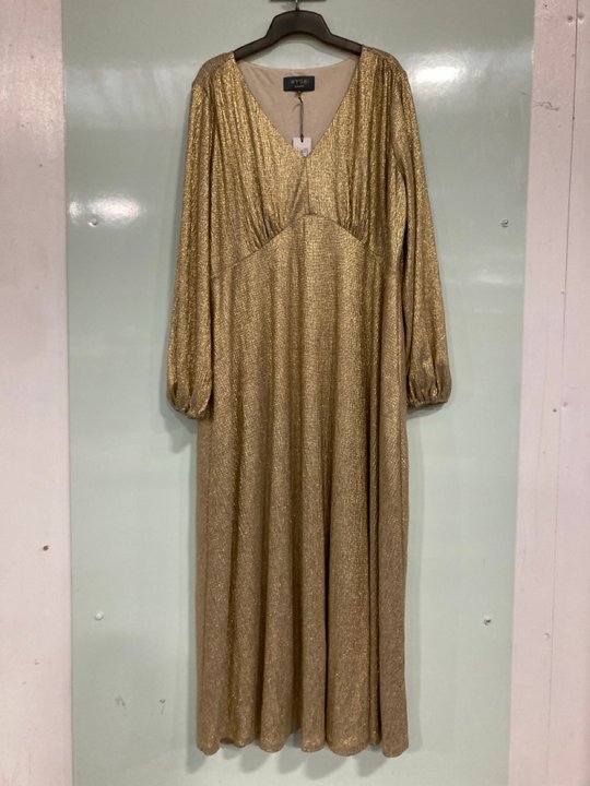Lot 1204  
            Marchington SR13 - Parcel Delivery Only 

                
WYSE LONDON CLAUDIA CRINKLE DRESS IN GOLD - UK SIZE: 6R: LOCATION - A14