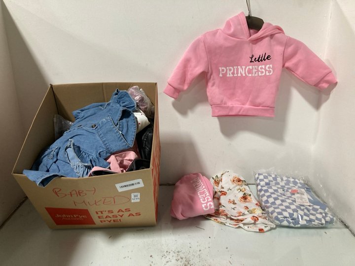 Lot 1235  
            Marchington SR13 - Parcel Delivery Only 

                
QTY OF ASSORTED BABY ITEMS TO INCLUDE LITTLE PRINCESS 2 PIECE TRACKSUIT IN PINK -...