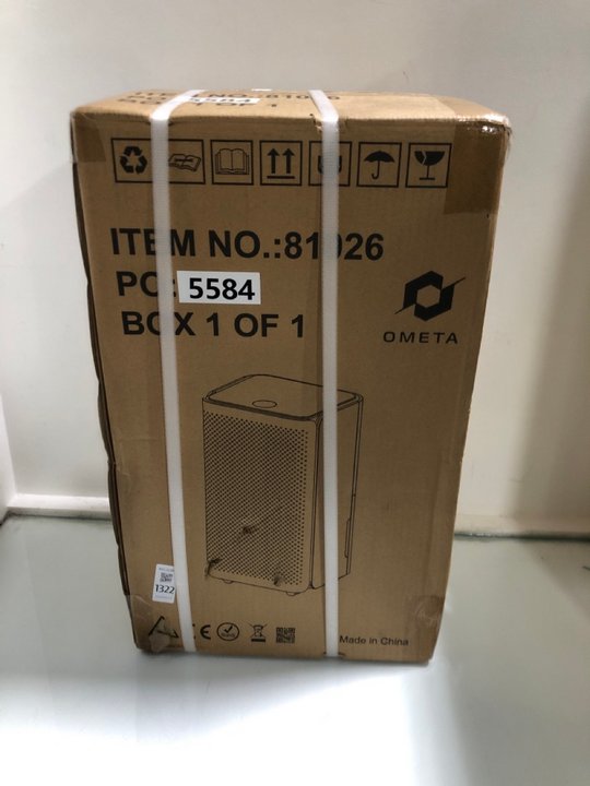 Lot 1322  
            Marchington SR13 - Parcel Delivery Only 

                
OMETA 12 LITRE HOME DEHUMIDIFIER (SEALED): LOCATION - A9