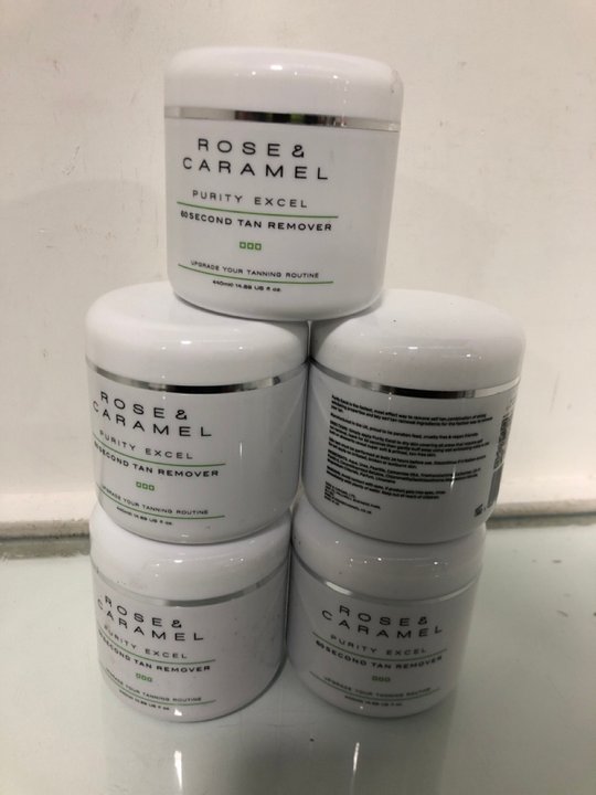 Lot 1329  
            Marchington SR13 - Parcel Delivery Only 

                
5 X ROSE & CARAMEL 440ML PURITY EXCEL 60 SECOND TAN REMOVER - COMBINED ORIGINAL R...