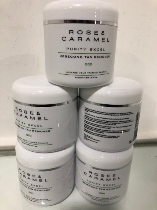 Lot 1330  
            Marchington SR13 - Parcel Delivery Only 

                
5 X ROSE & CARAMEL 440ML PURITY EXCEL 60 SECOND TAN REMOVER - COMBINED ORIGINAL R...