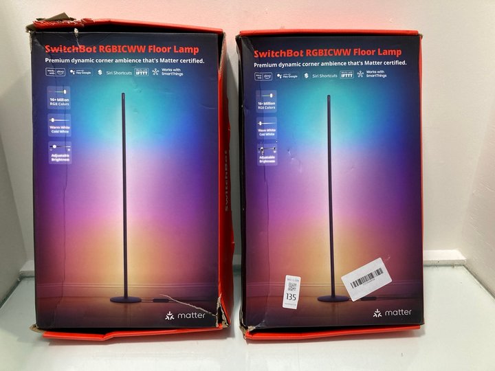 Lot 135  
            Marchington SR13 - Parcel Delivery Only 

                
2 X SWITCHBOT TGBICWW FLOOR LAMPS -ORIGINAL COMBINED RRP £180.00: LOCATION - C17