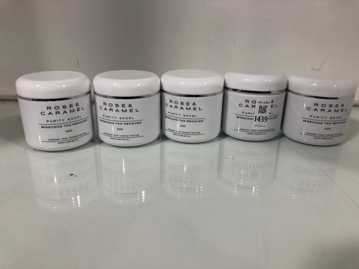 Lot 1439  
            Marchington SR13 - Parcel Delivery Only 

                
5 X ROSE & CARAMEL 440ML PURITY EXCEL 60 SECOND TAN REMOVER - COMBINED ORIGINAL R...