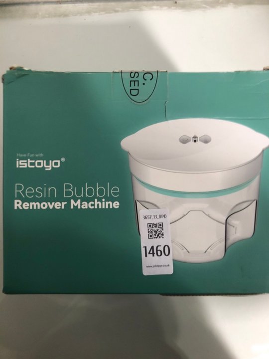 Lot 1460  
            Marchington SR13 - Parcel Delivery Only 

                
ISTOYO RESIN BUBBLE REMOVER MACHINE (SEALED): LOCATION - A2