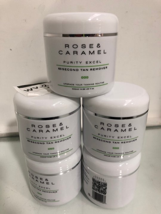 Lot 1463  
            Marchington SR13 - Parcel Delivery Only 

                
5 X ROSE & CARAMEL 440ML PURITY EXCEL 60 SECOND TAN REMOVER - COMBINED ORIGINAL R...