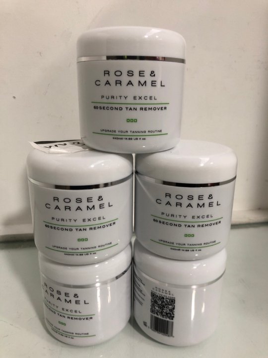 Lot 1464  
            Marchington SR13 - Parcel Delivery Only 

                
5 X ROSE & CARAMEL 440ML PURITY EXCEL 60 SECOND TAN REMOVER - COMBINED ORIGINAL R...